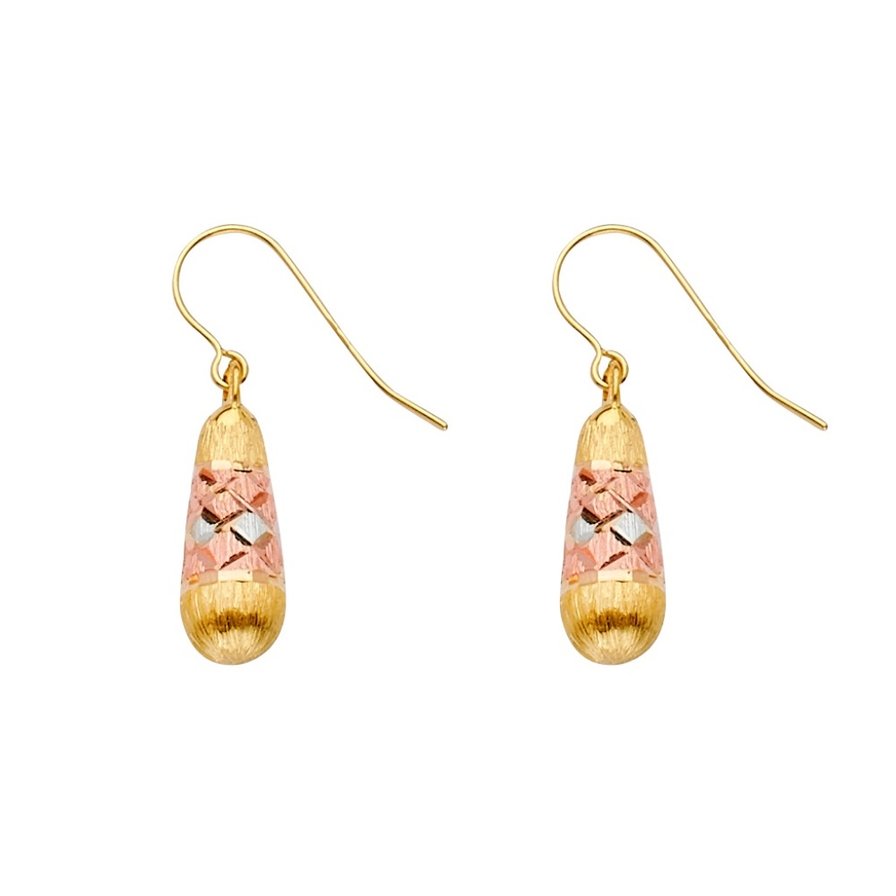 14K Tri Color Hollow Hanging Earrings for Women